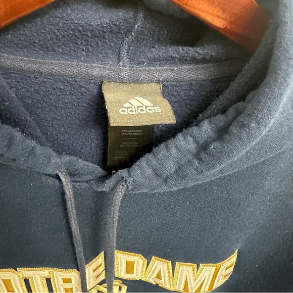 Adidas 3 Stripe Notre Dame Men’s Navy Embroidered Hooded Sweatshirt Size Large - Picture 5 of 8